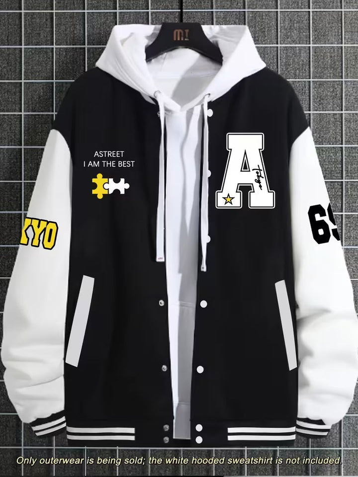 Ivan | Varsity Jacket Mens Snap Button Relaxed Fit