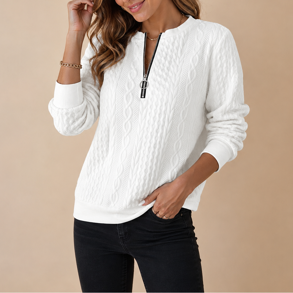 Womens cable knit quarter-zip sweater, view 3