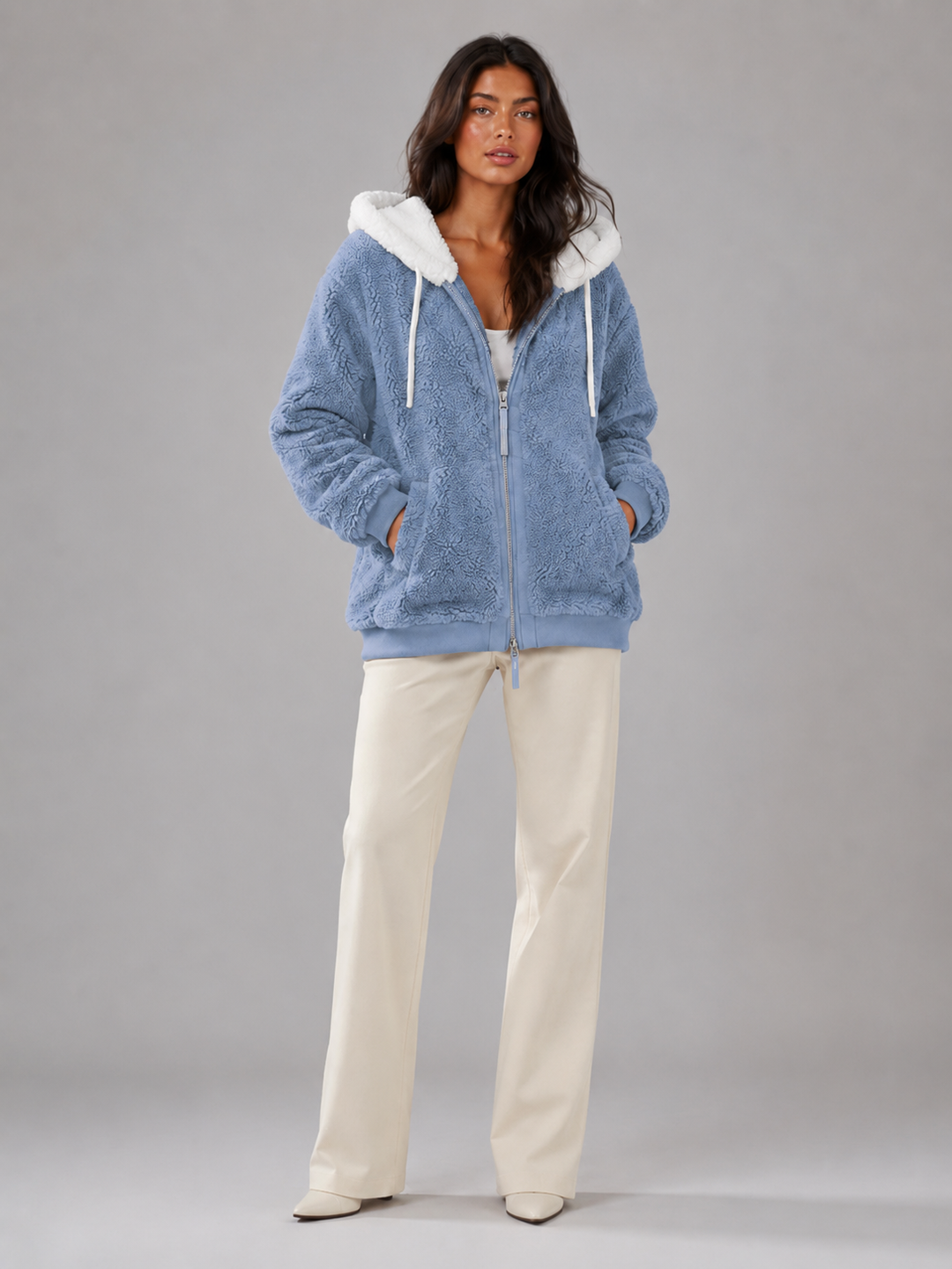 Womens oversized full-zip sherpa hoodie, view 4