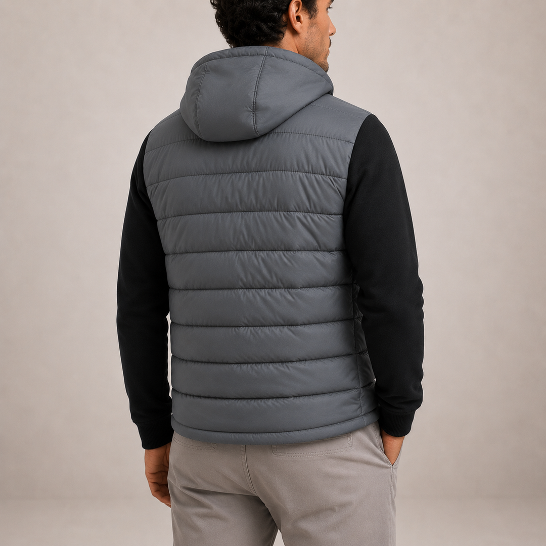 Mens quilted hybrid hooded puffer jacket, view 4