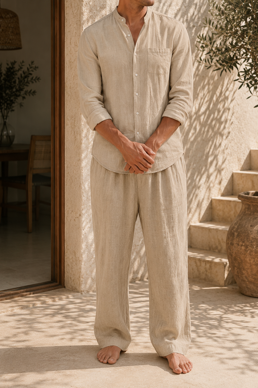Hank mens linen button-front lounge set