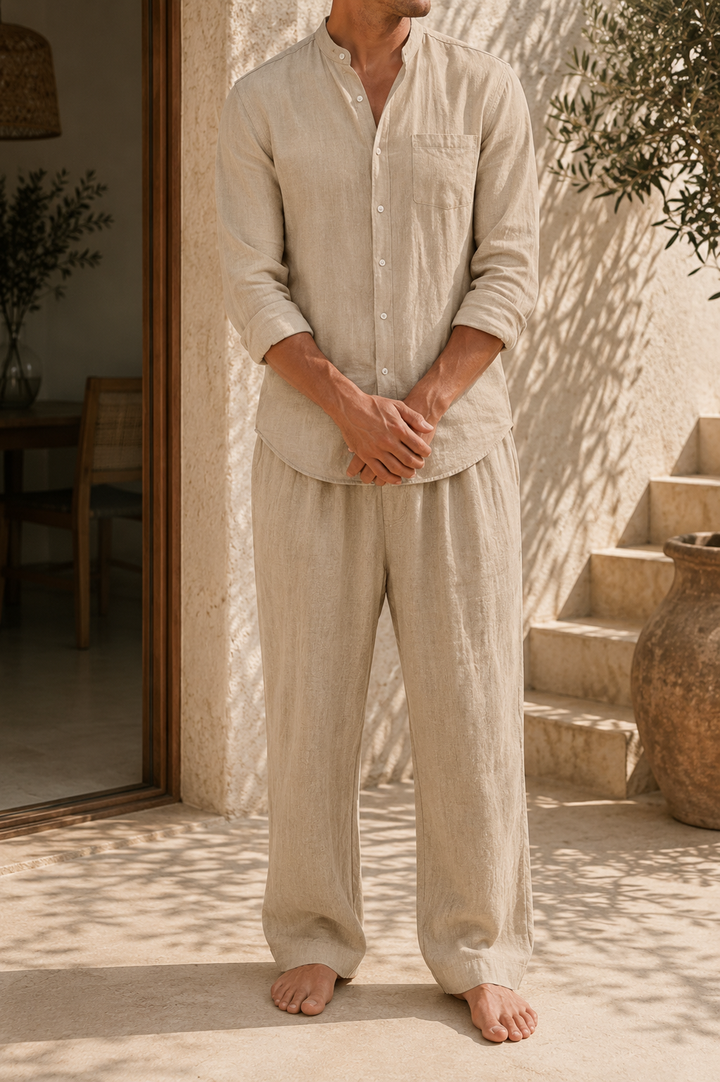 Hank mens linen button-front lounge set