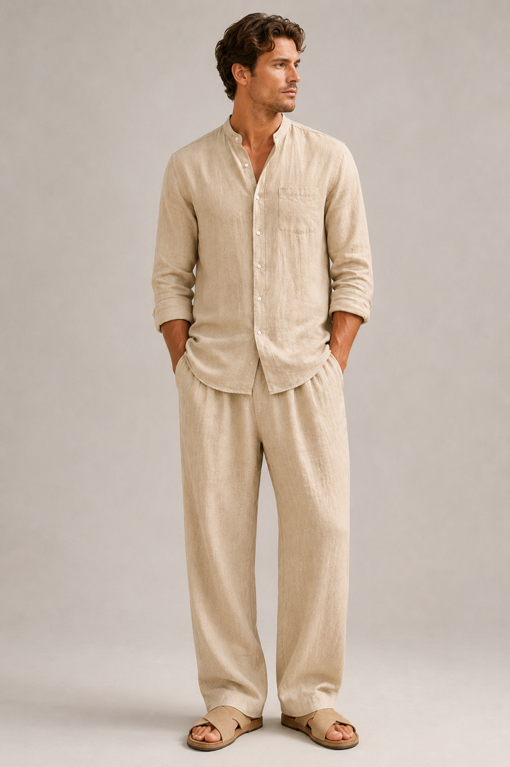 Hank mens linen button-front lounge set