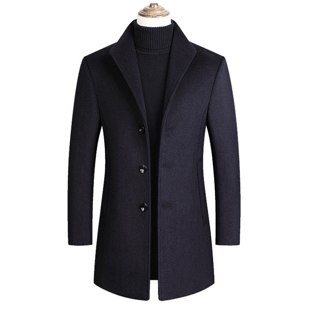 Caden | Mens Wool Blend Overcoat Lapel Collar Button