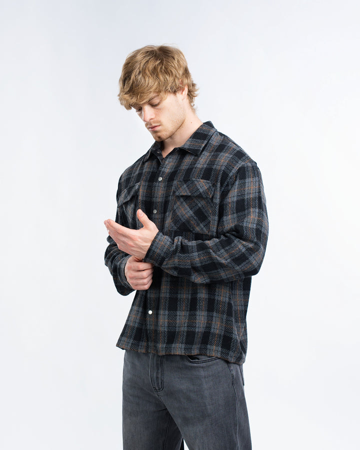 Mens plaid flannel overshirt jacket, view 4