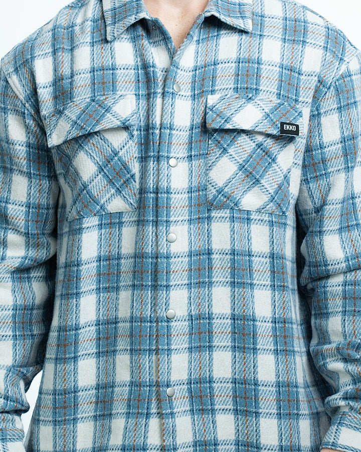Mens plaid flannel overshirt jacket, view 2