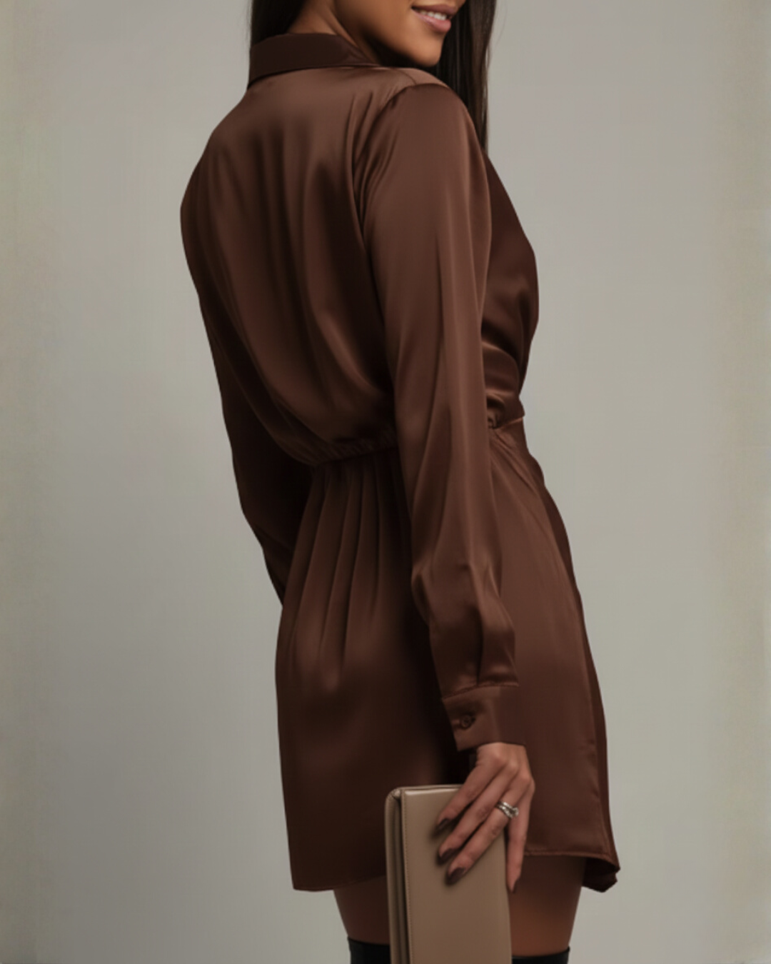 Womens satin wrap mini dress, view 6