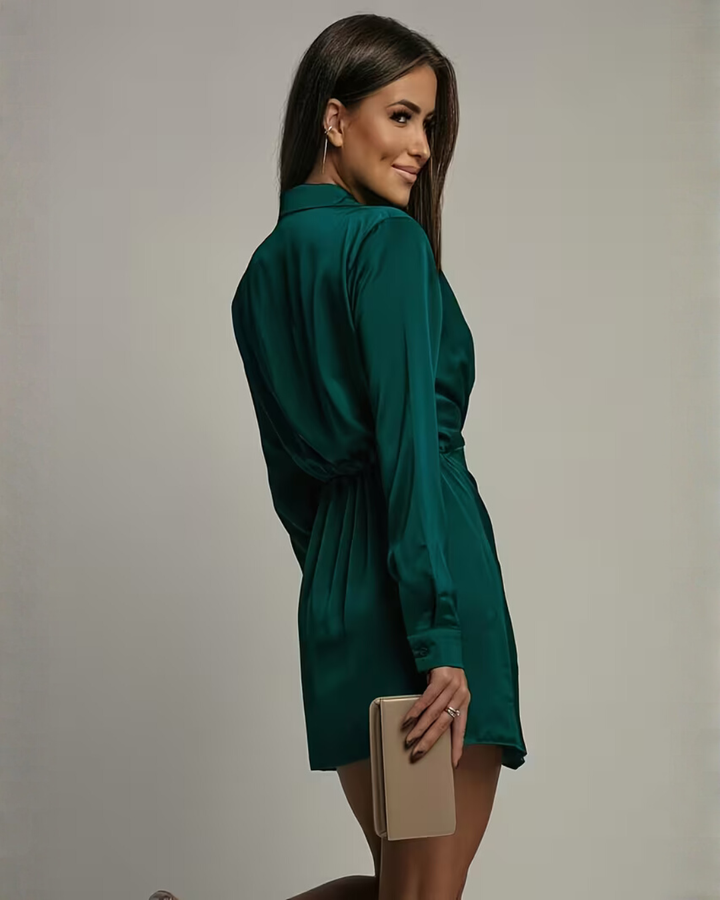 Womens satin wrap mini dress, view 8
