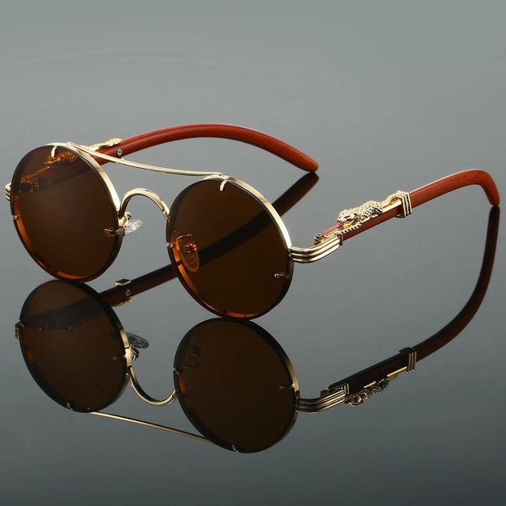 Kendall | Round Rimless Sunglasses Wood Temple