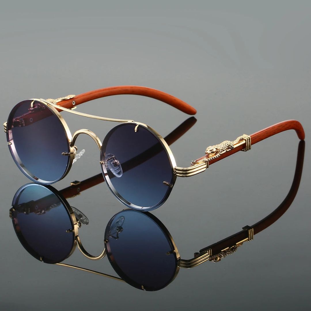 Kendall | Round Rimless Sunglasses Wood Temple