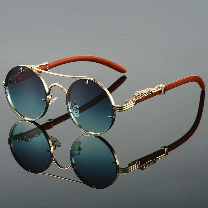 Kendall | Round Rimless Sunglasses Wood Temple
