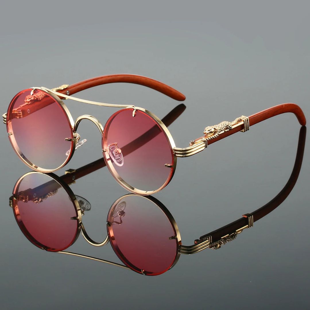 Kendall | Round Rimless Sunglasses Wood Temple