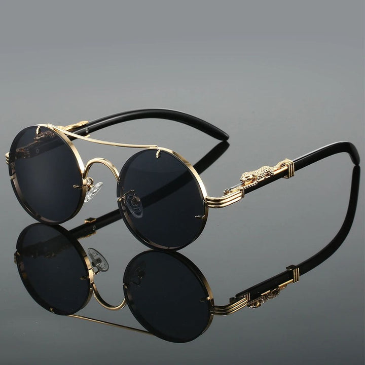 Kendall | Round Rimless Sunglasses Wood Temple