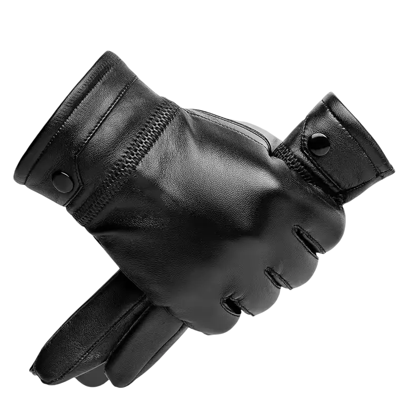 Lake | Leather Winter Gloves Ribbed Cuffs Button Strap