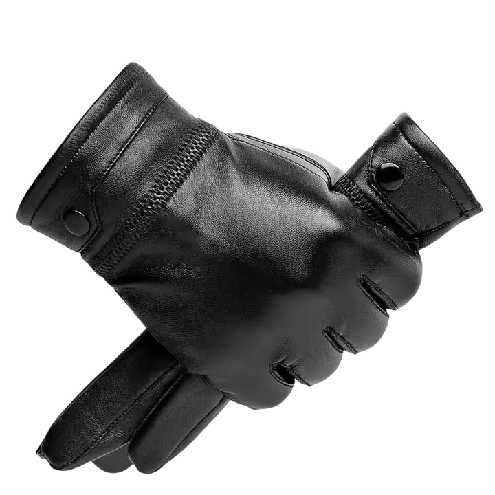 Lake | Leather Winter Gloves Ribbed Cuffs Button Strap