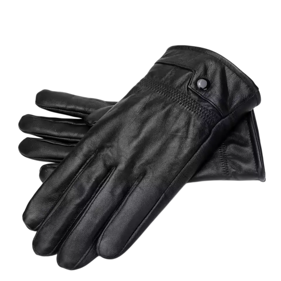 Lake | Leather Winter Gloves Ribbed Cuffs Button Strap