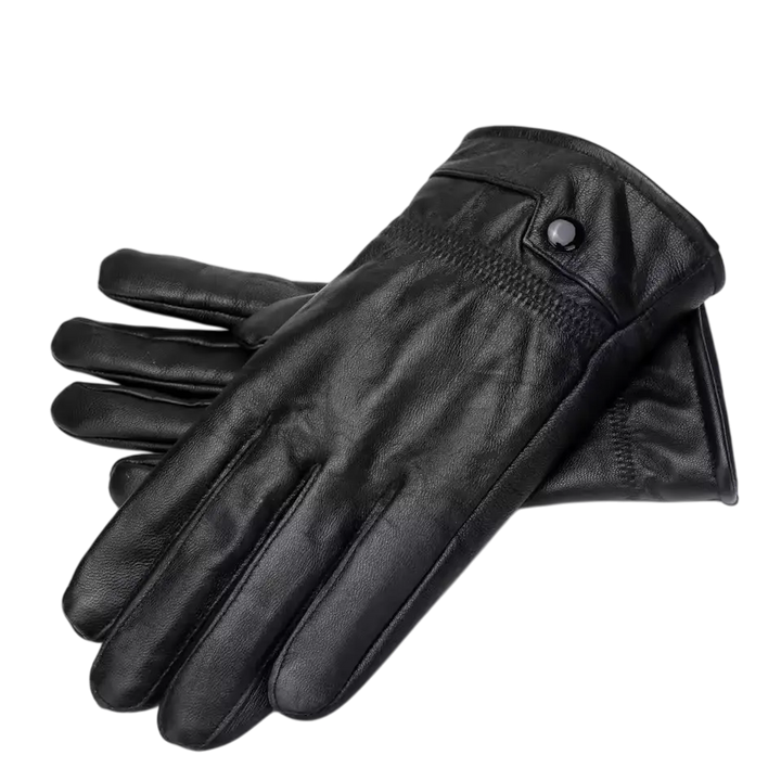 Lake | Leather Winter Gloves Ribbed Cuffs Button Strap