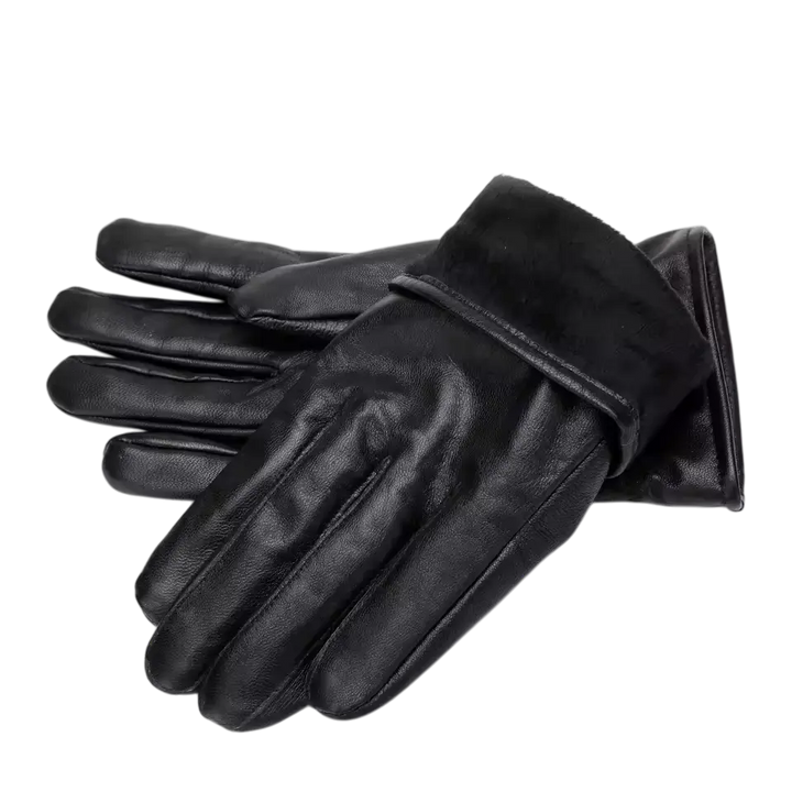 Lake | Leather Winter Gloves Ribbed Cuffs Button Strap