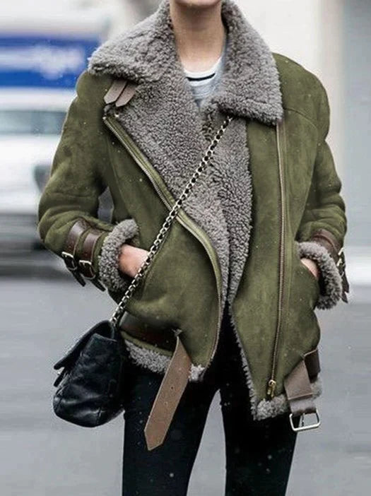 Odette | Womens Faux Suede Shearling Aviator Jacket