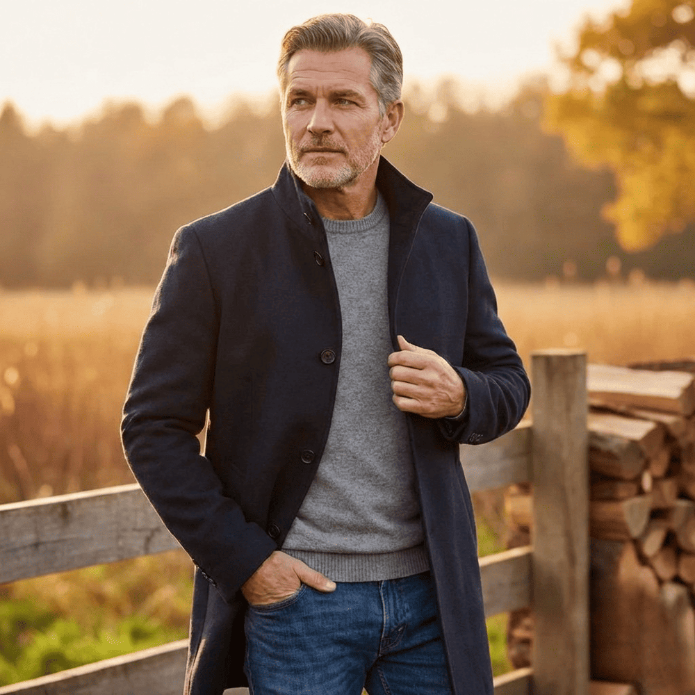 Caden | Mens Wool Blend Overcoat Lapel Collar Button