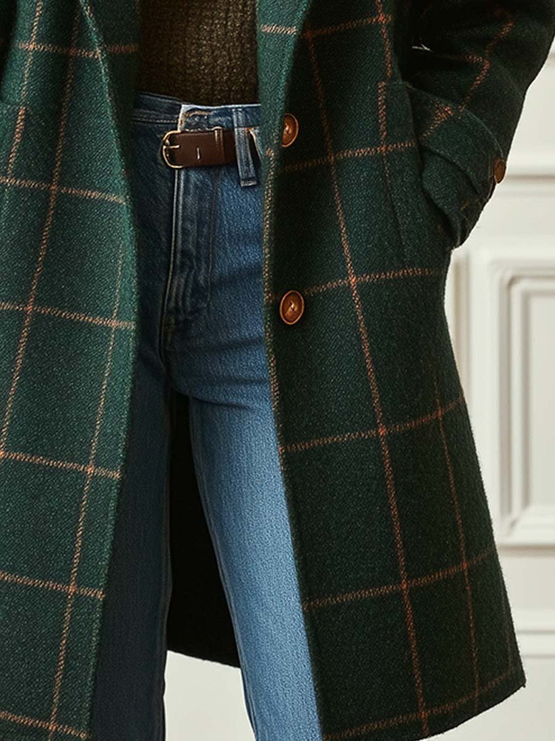 Nora | Checked Wool Blend Overcoat with Belt