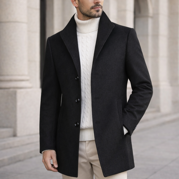 Caden | Mens Wool Blend Overcoat Lapel Collar Button