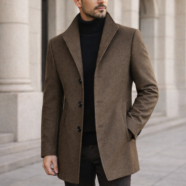 Caden | Mens Wool Blend Overcoat Lapel Collar Button