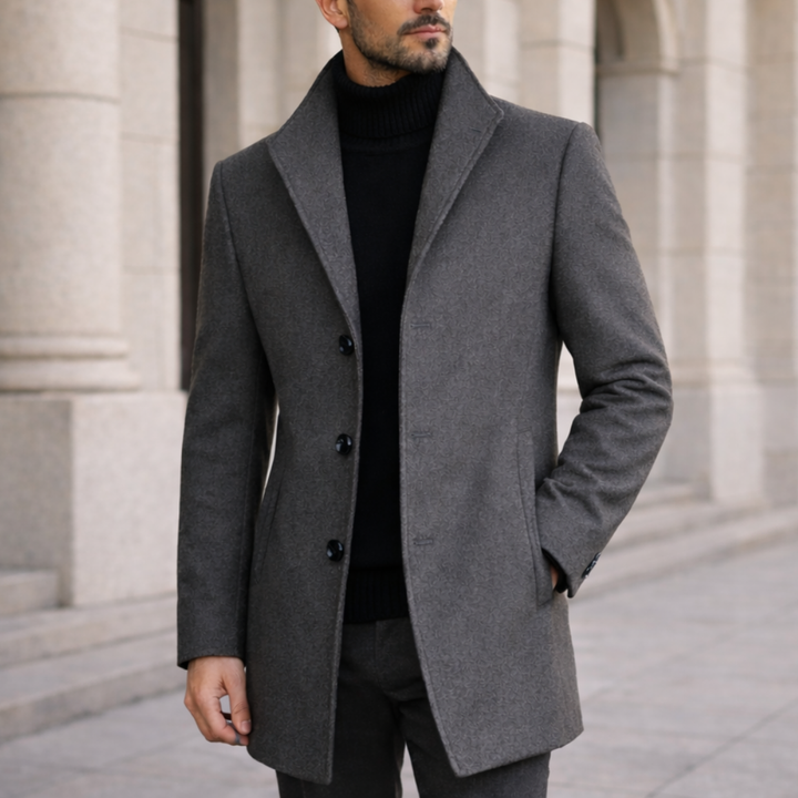 Caden | Mens Wool Blend Overcoat Lapel Collar Button