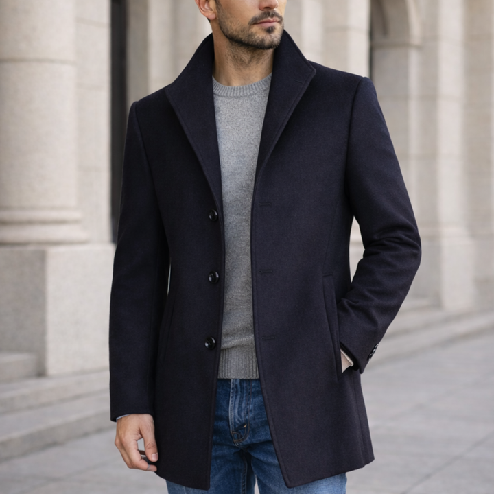 Caden | Mens Wool Blend Overcoat Lapel Collar Button