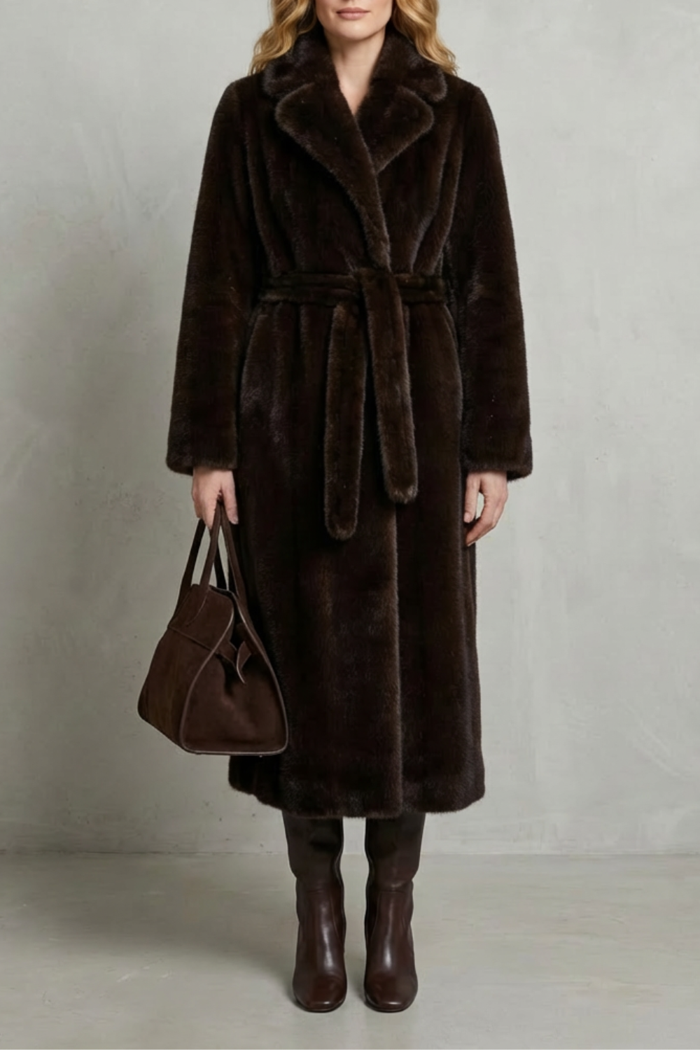 Addison womens faux fur wrap maxi coat