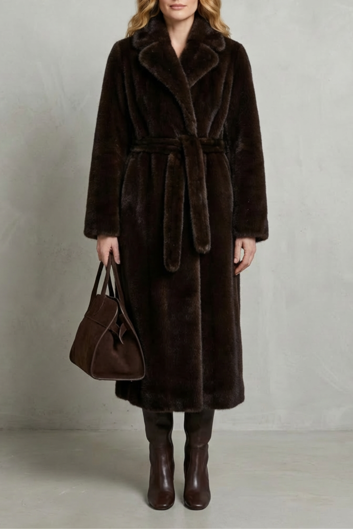Addison womens faux fur wrap maxi coat