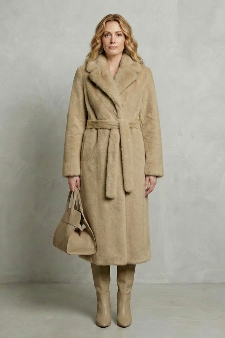 Addison | Dark Brown Faux Fur Wrap Maxi Coat