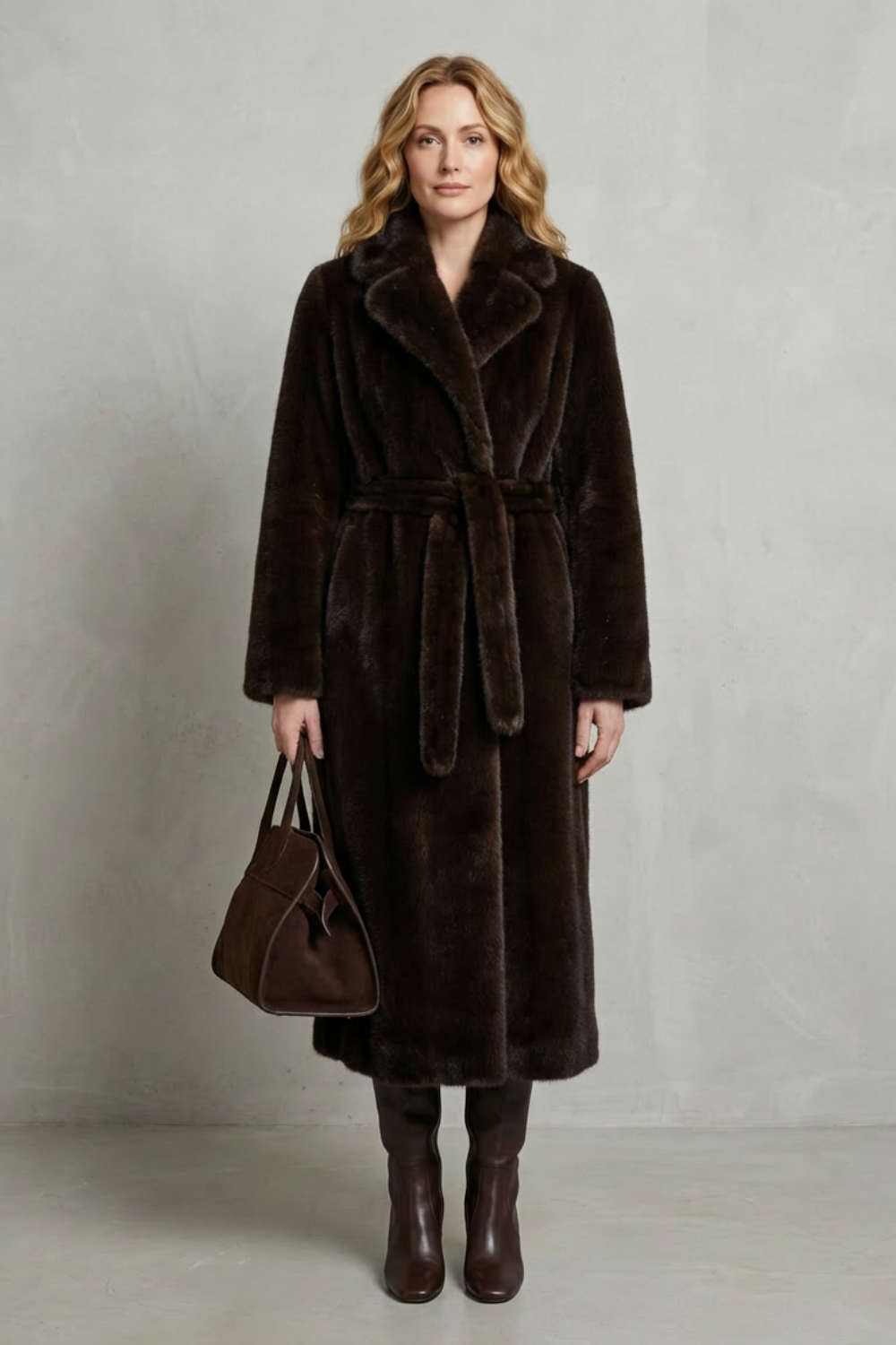 Addison womens faux fur wrap maxi coat