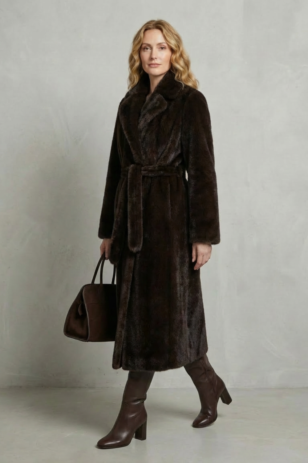 Addison | Dark Brown Faux Fur Wrap Maxi Coat