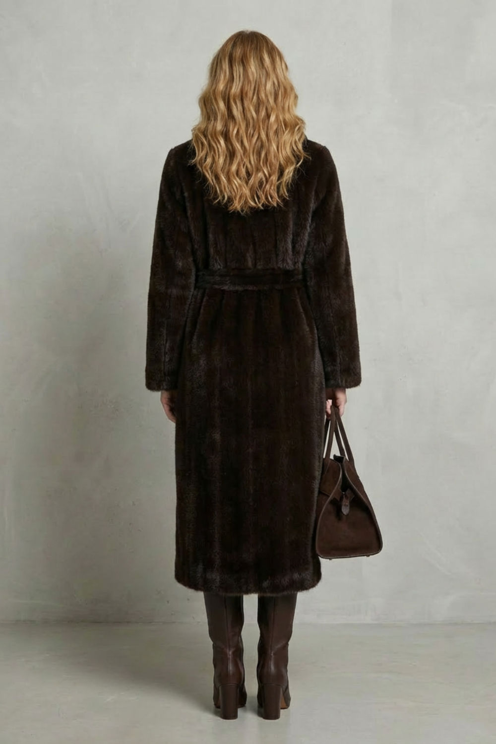 Addison | Dark Brown Faux Fur Wrap Maxi Coat