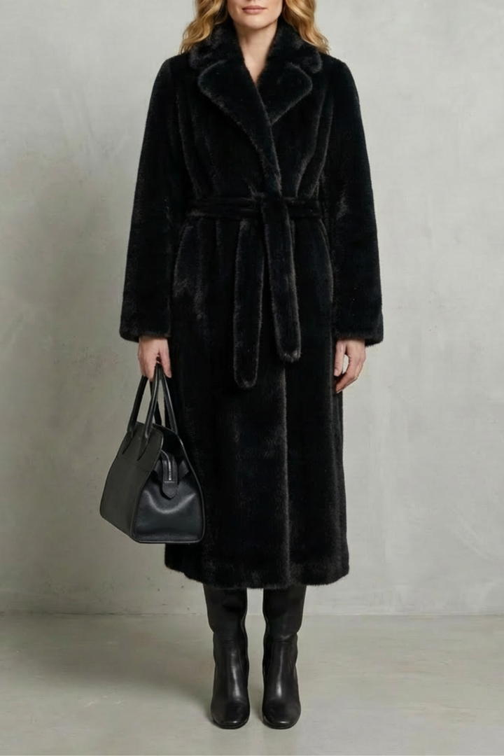Addison | Dark Brown Faux Fur Wrap Maxi Coat
