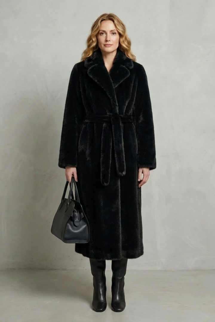 Addison | Dark Brown Faux Fur Wrap Maxi Coat