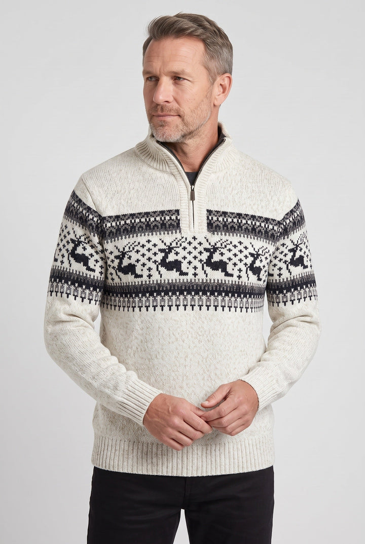 Glen | Fair Isle Quarter Zip Collared Sweater