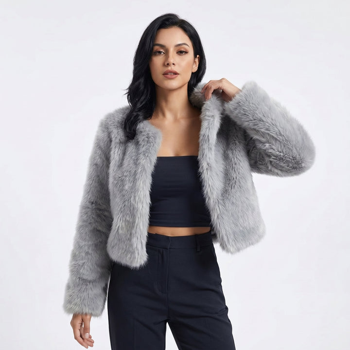 Paige womens cropped faux fur coat