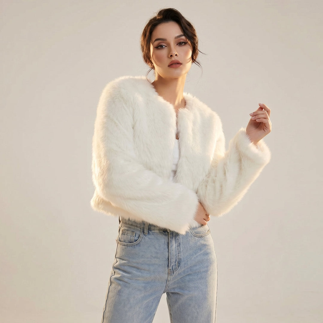 Paige womens cropped faux fur coat