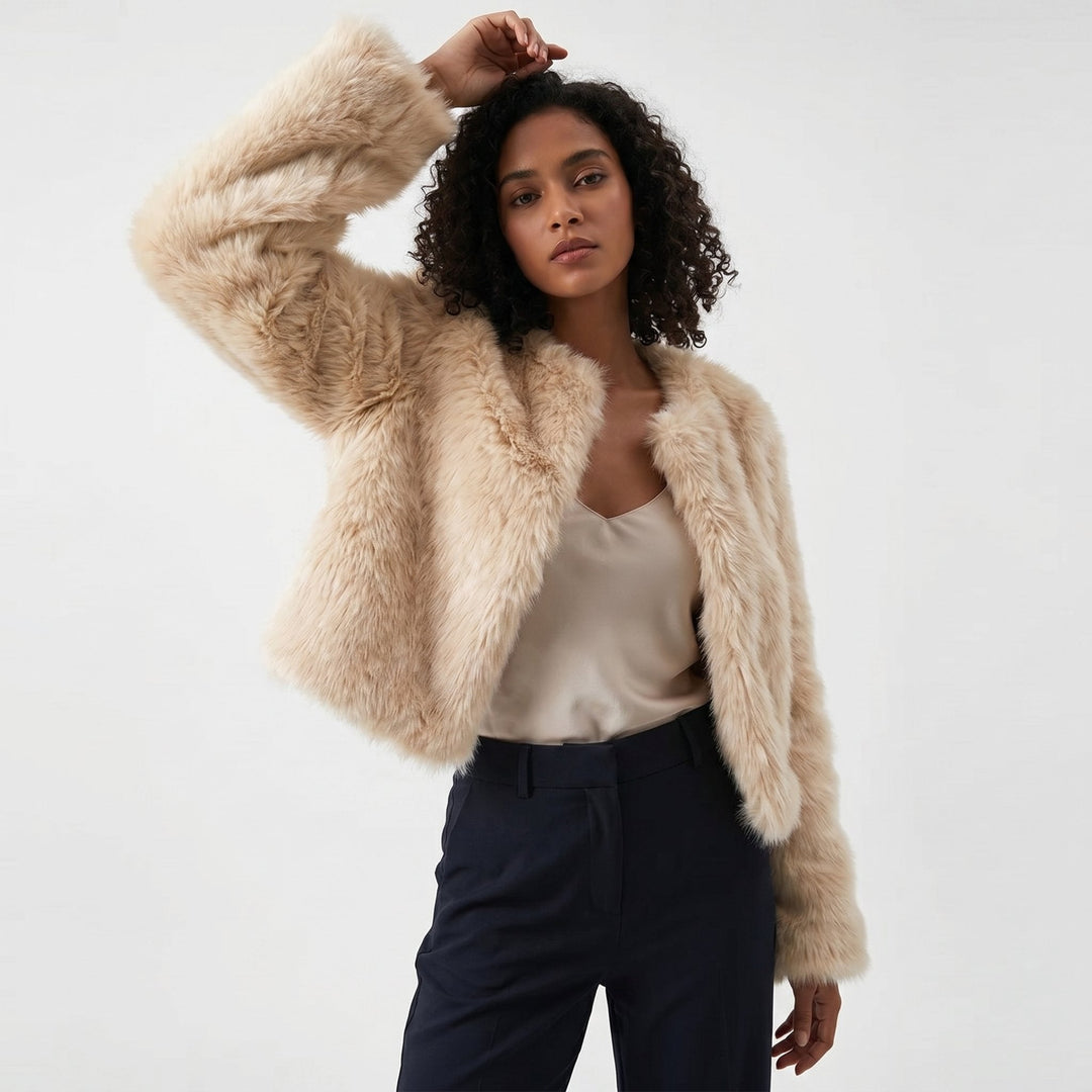 Paige | Cropped Faux Fur Collarless Coat
