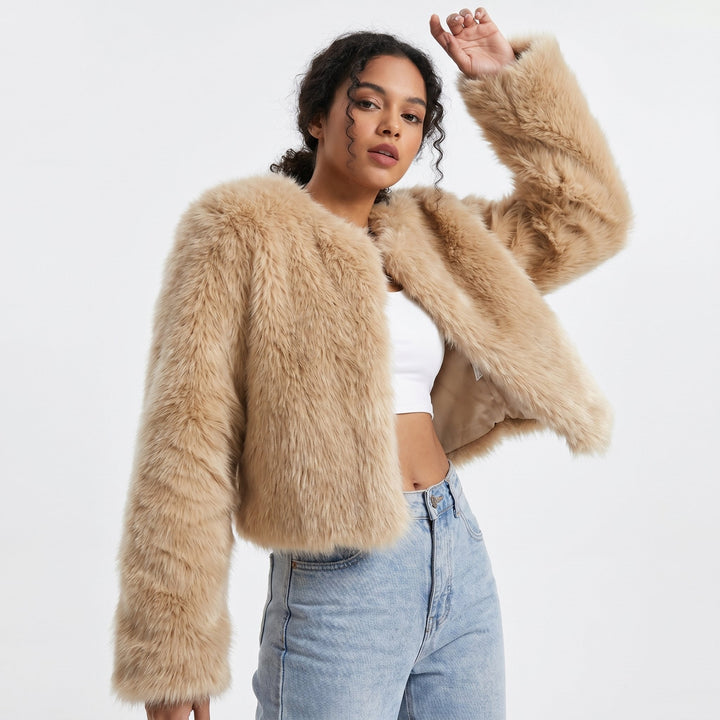 Paige | Cropped Faux Fur Collarless Coat