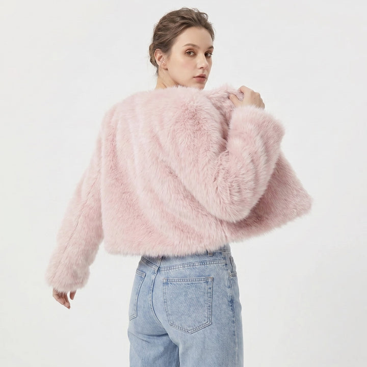 Paige | Cropped Faux Fur Collarless Coat