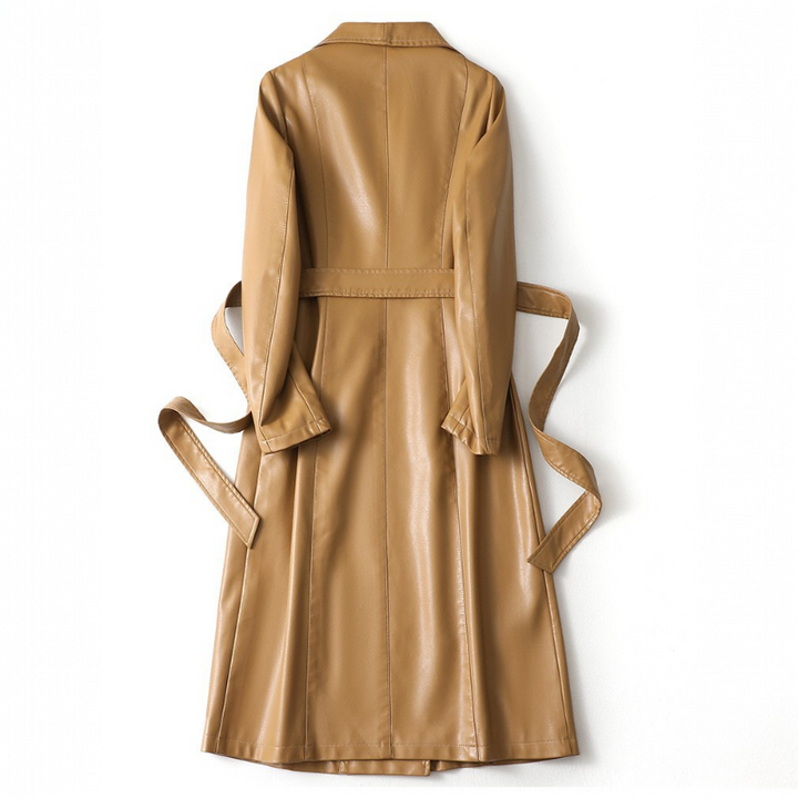Jade | Womens Double Breasted Leather Maxi Trench Coat