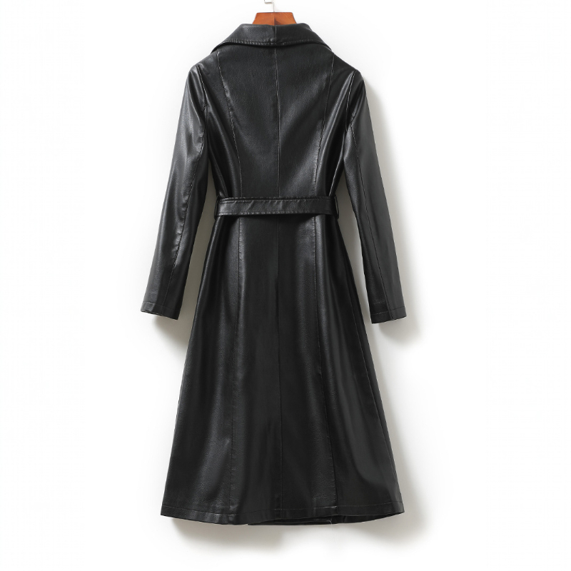 Jade | Womens Double Breasted Leather Maxi Trench Coat