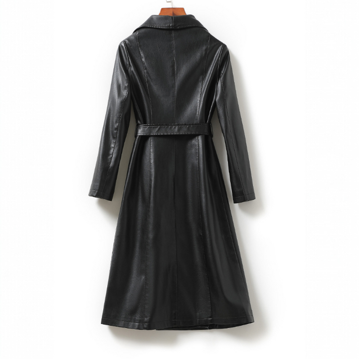 Jade | Womens Double Breasted Leather Maxi Trench Coat