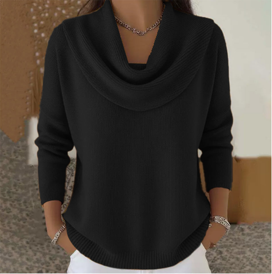 Womens cowl neck knit sweater, view 3