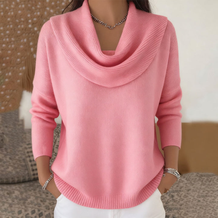 Womens cowl neck knit sweater, view 2