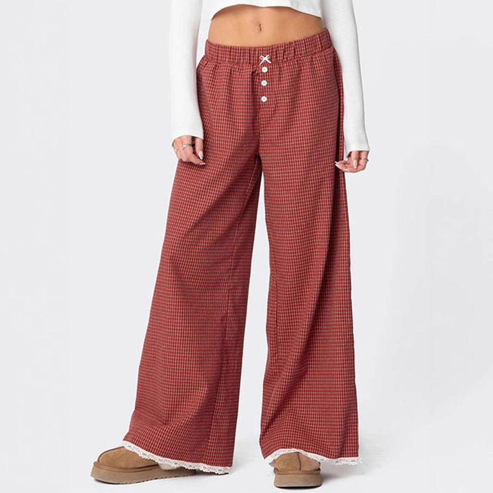 Nora | Pajama Pants High Waist Wide Leg Checked