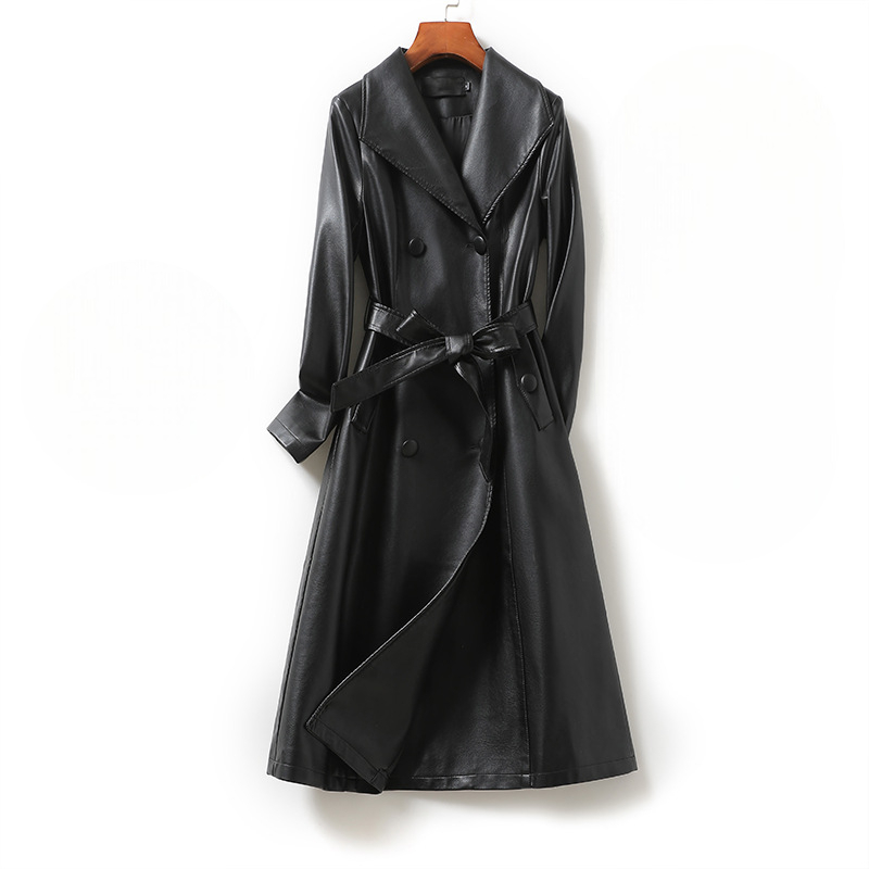 Jade | Womens Double Breasted Leather Maxi Trench Coat